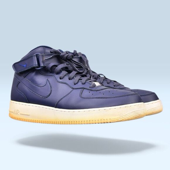 Nike Trainers Mens Size US 13 Air Force 1 Mid Obsidian Blue White Leather Shoes - Picture 7 of 9